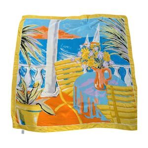 Large Vintage 80s Echo Silk Scarf Beachy Scenic Coastal 35in X 35.5